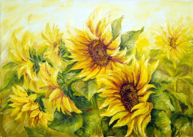 Sunny Sunflowers, oil painting on canvas